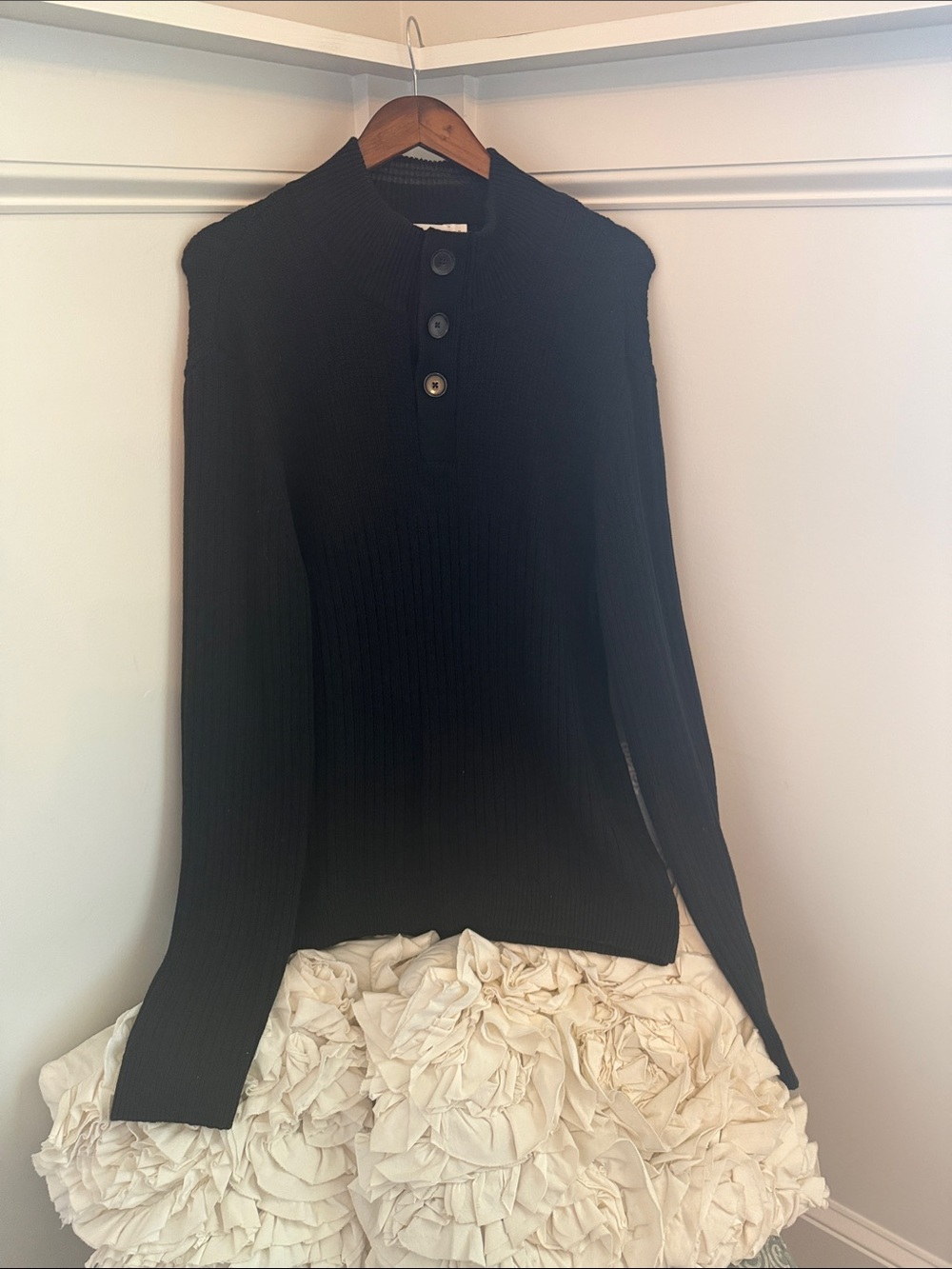 Men’s Calvin Klein Black Ribbed Button-Neck Sweater